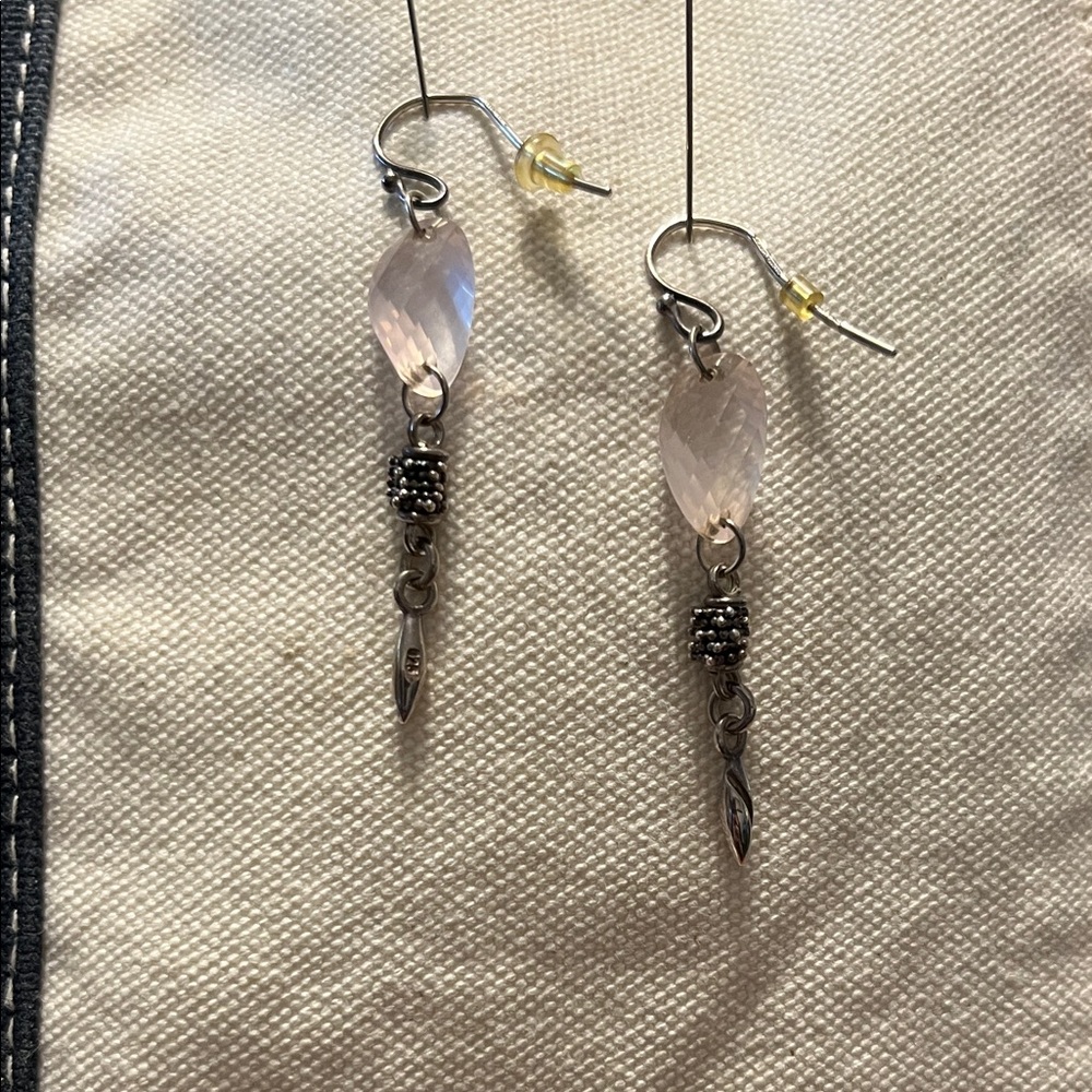 Michael Dawkins rose quartz and sterling dangle earrings